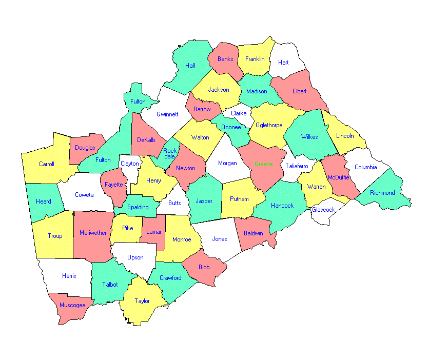 map of georgia counties. Georgia County Map
