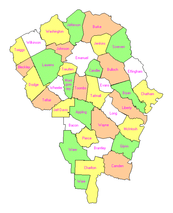 Atlantic Coastal Plain Georgia County Map