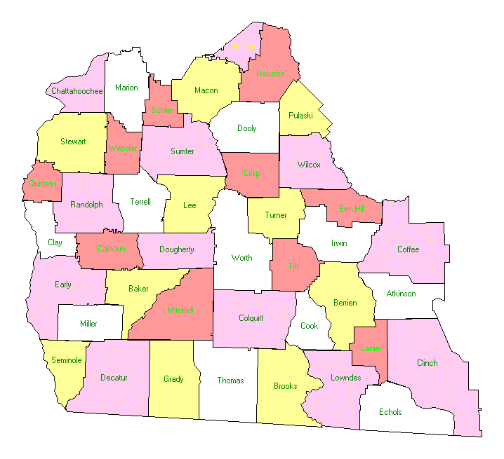 Gulf Coastal Plain Georgia County Map