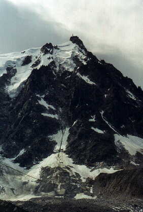 The Aiguille du Midi as viewed from Chamonix.