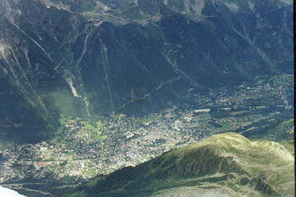 Chamonix as viewed from the top of Aiguille du Midi.