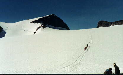 Summit of Galdhøppigen from base of the glacier.