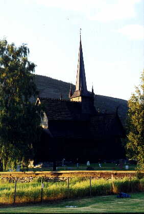 The medieval stave church in Löm.