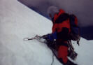 Fixing a snow anchor high on Illimani.