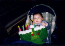 Daniel with plush menorah