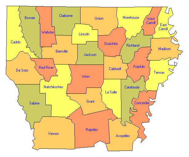 North Louisiana Parish Map