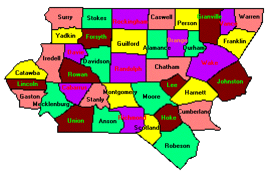 Piedmont North Carolina County Map