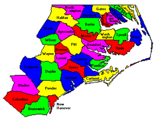 Coastal North Carolina County Map