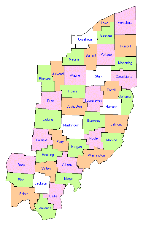 Allegheny Plateaus Ohio County Map