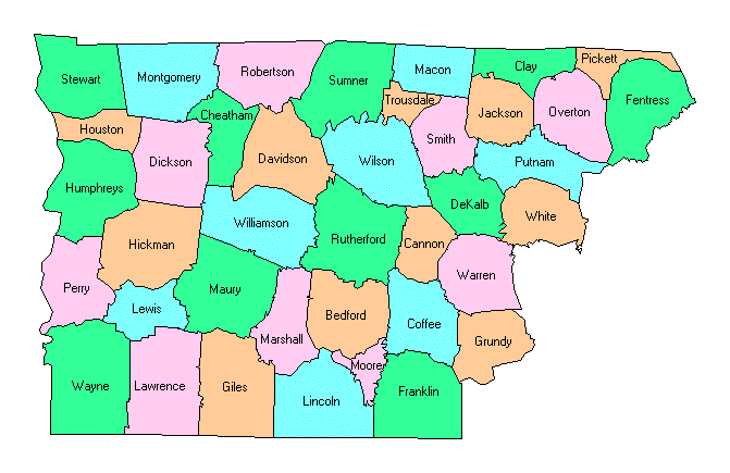 Central Tennessee County Map