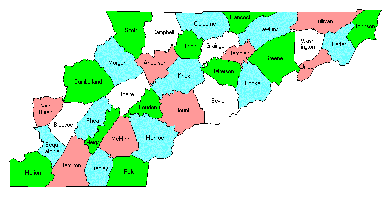 East Tennessee County Map
