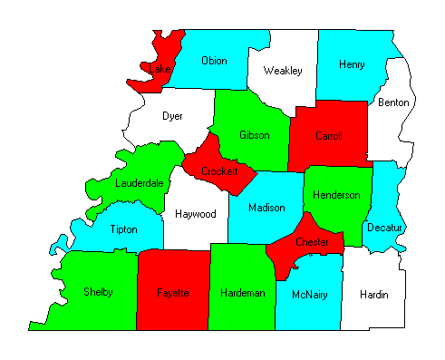 West Tennessee County Map