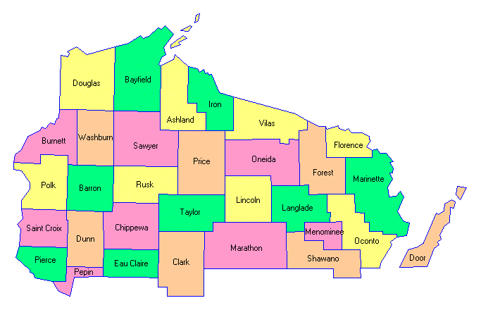 North Wisconsin County Map